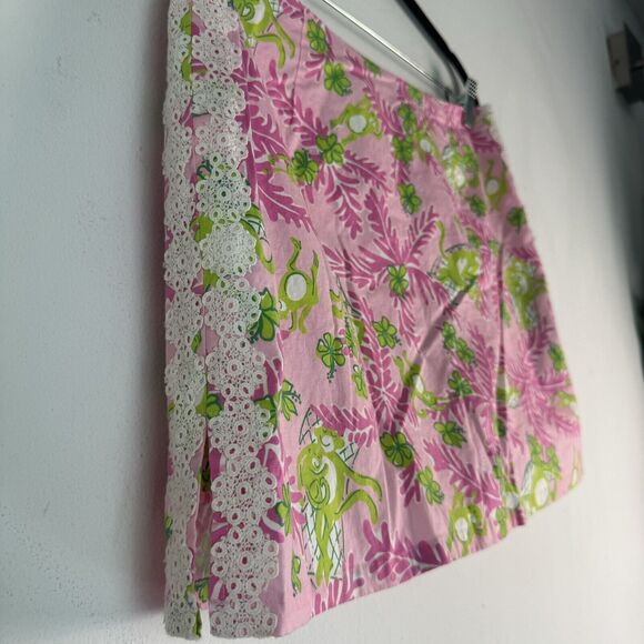 Lilly Pulitzer Pink + Lime green Shorts Skirt cotton monkey skirt sz 8 - Picture 3 of 16